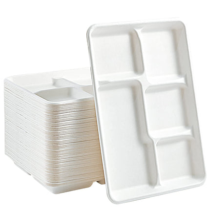 5 Compartment Disposable Plates White - Large 10" x 8"