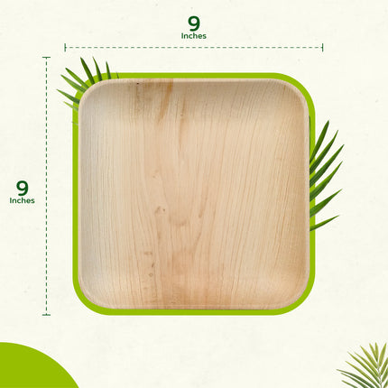 23cm (9") Square Biodegradable Palm Leaf Plates