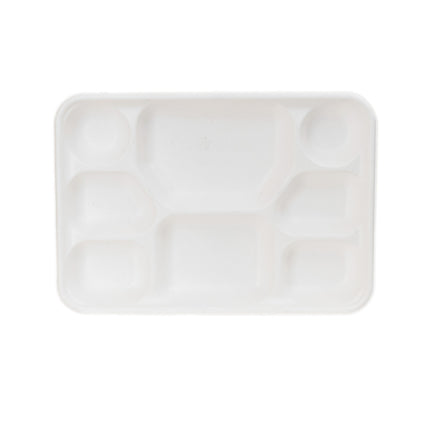8 Compartment Bagasse Disposable Plates - Extra Large 12" x 10"