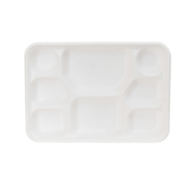 8 Compartment Bagasse Disposable Plates - Extra Large 12" x 10"
